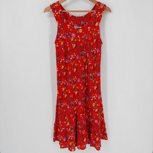 Anthony Richards Red Floral Gauzy Sleeveless Midi Dress, Sz L